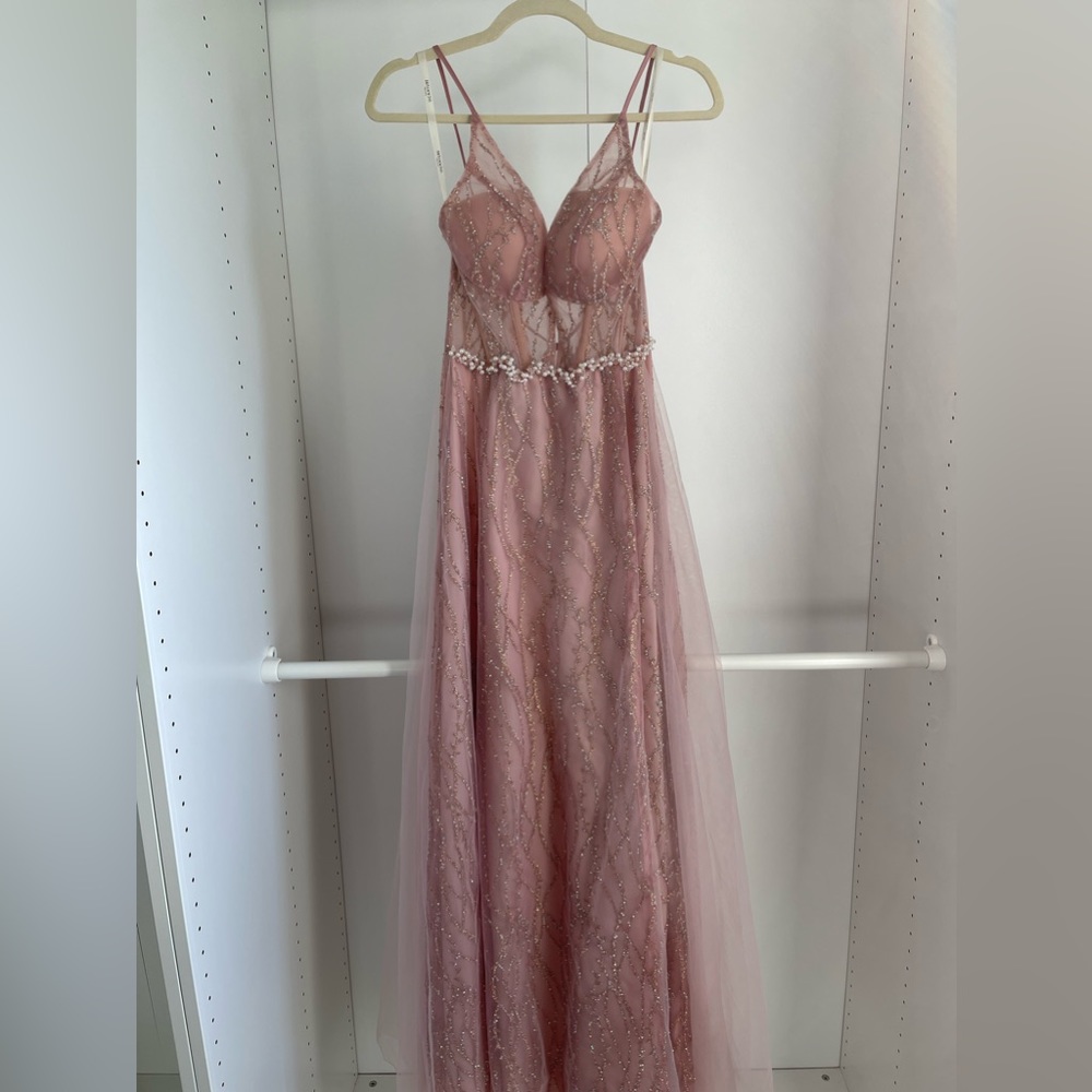 David’s Bridal Long Patterned Sequin Rose Dress